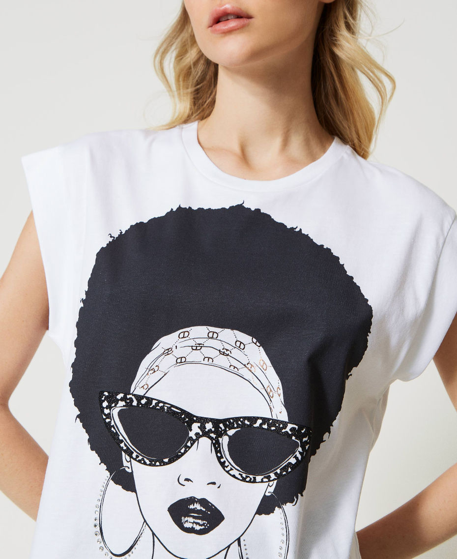 T-shirt con maniche ad aletta e stampa Bianco Donna 231TP2133-04