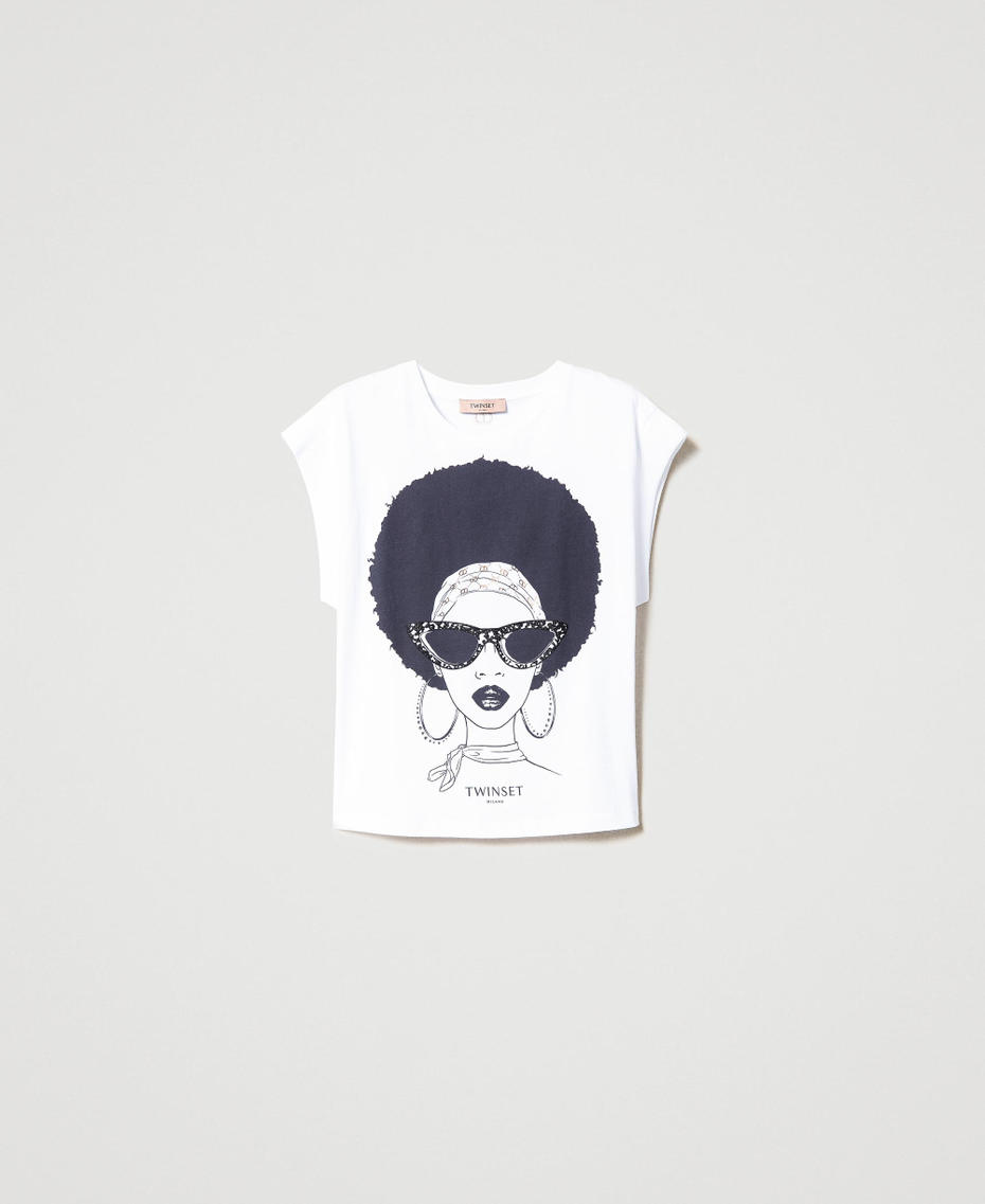 T-shirt avec mancherons et imprimé Blanc Femme 231TP2133-0S