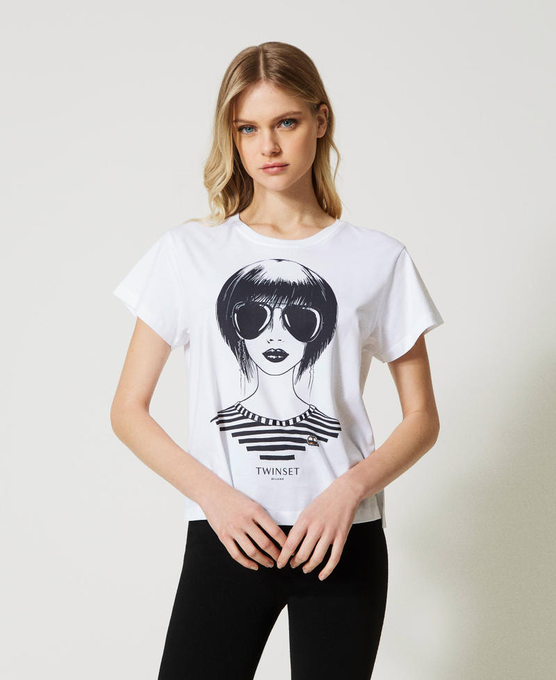 T-Shirt mit Kimonoärmeln und Print Weiß Frau 231TP2138-01