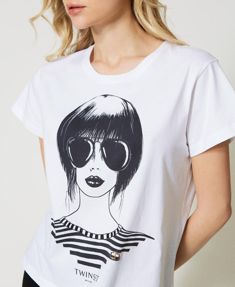 T-Shirt mit Kimonoärmeln und Print Weiß Frau 231TP2138-04
