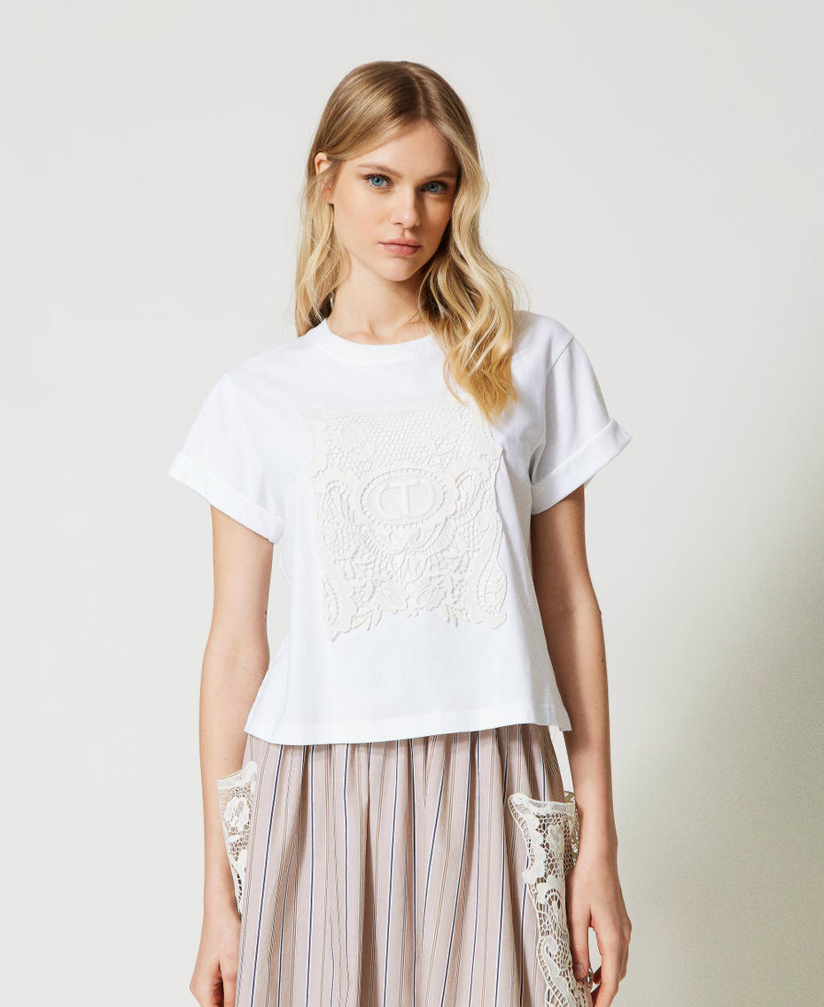 T-shirt avec broderie macramé Blanc Femme 231TP2140-01
