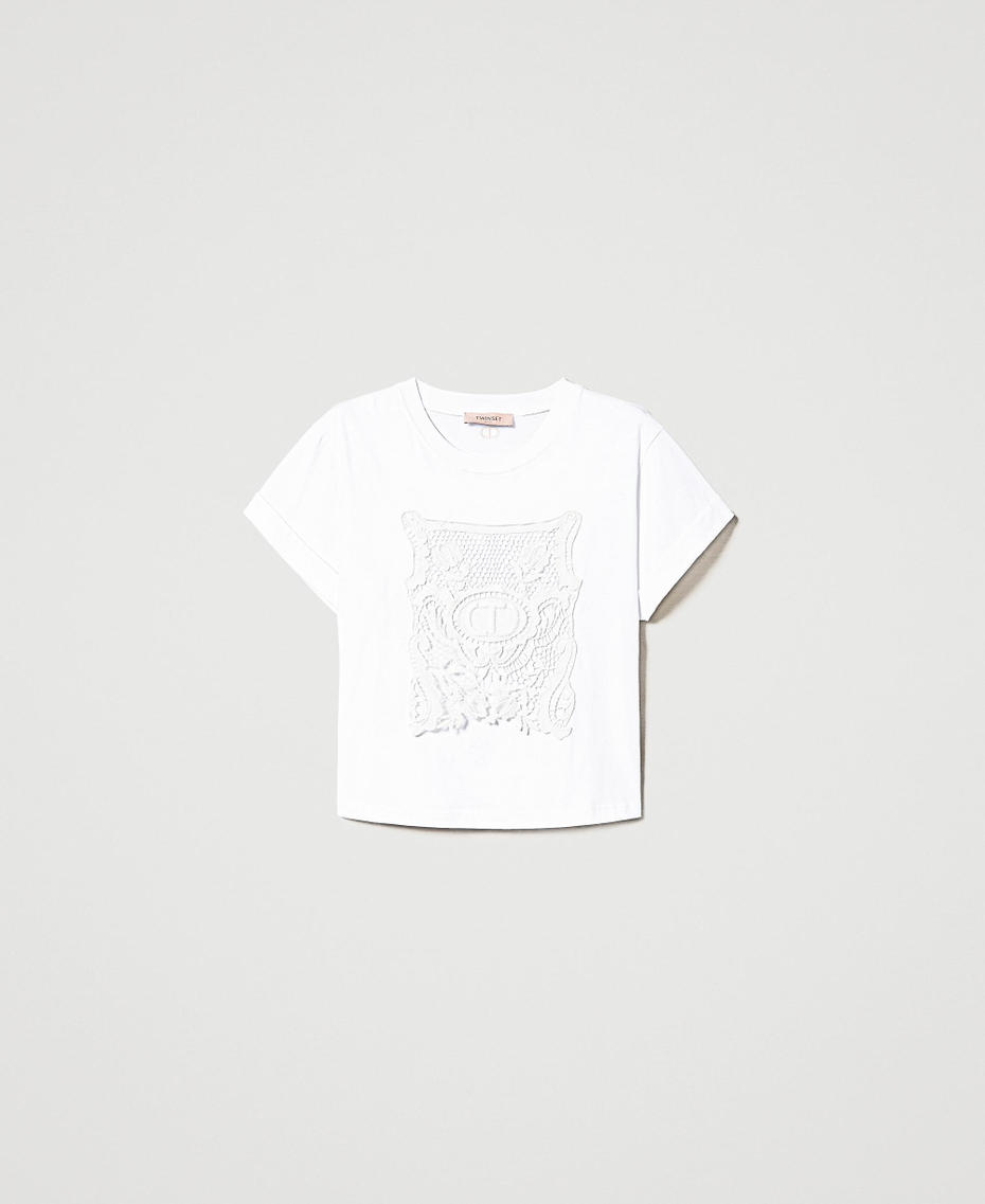 T-shirt avec broderie macramé Blanc Femme 231TP2140-0S