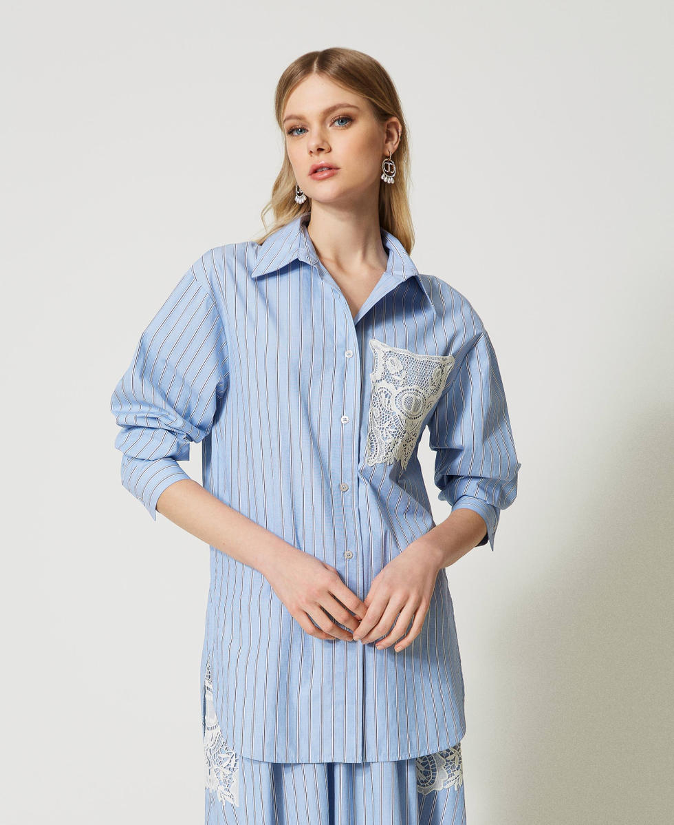 Chemise en popeline ray e avec broderie Femme Bleu TWINSET Milano