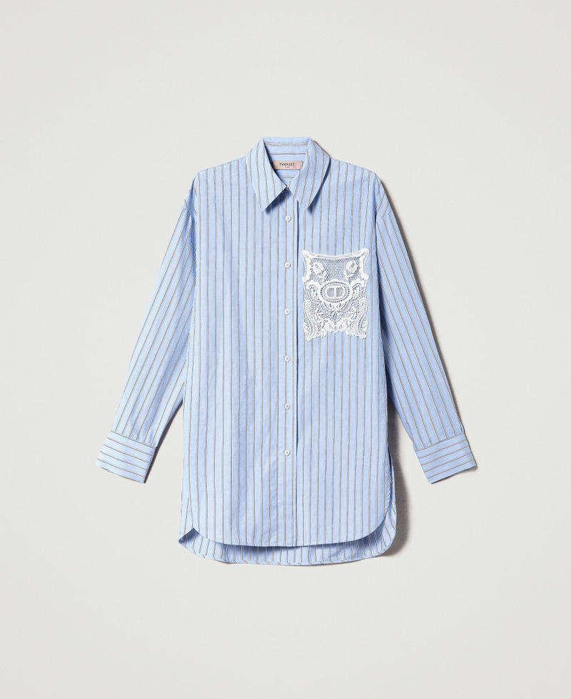 Camisa de popelina de rayas con bordado Rayas Azul / Blanco «Nieve» Mujer 231TP2150-0S