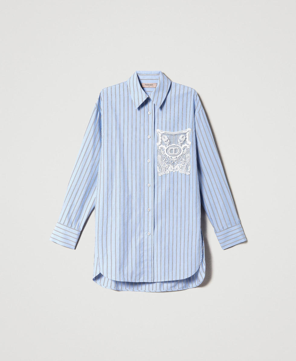Striped poplin shirt with embroidery