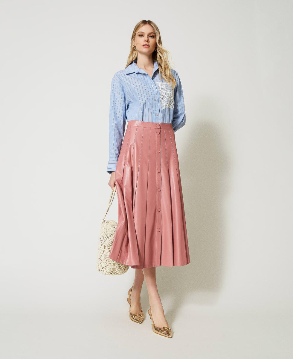 Striped poplin shirt with embroidery