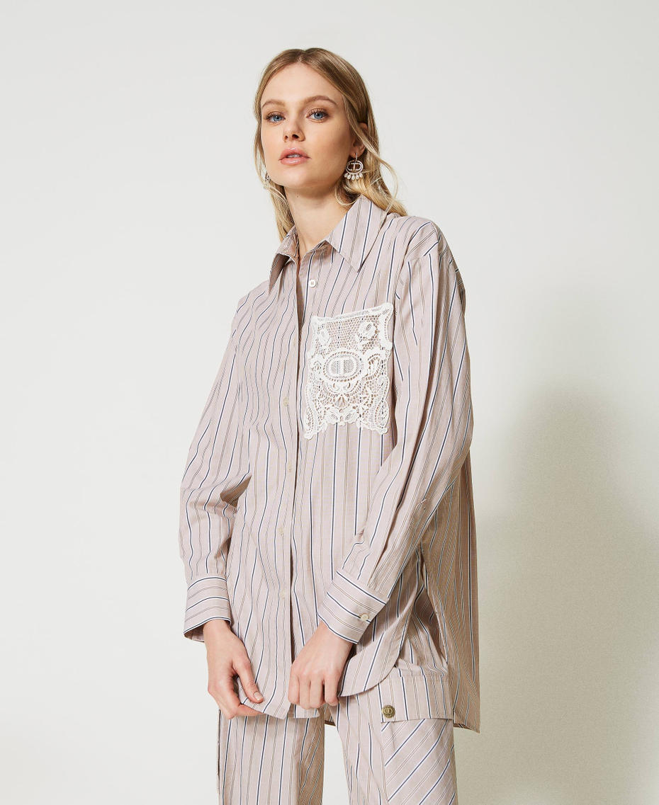Striped poplin shirt with embroidery Light Blue / “Snow” White Stripes Woman 231TP2150-01