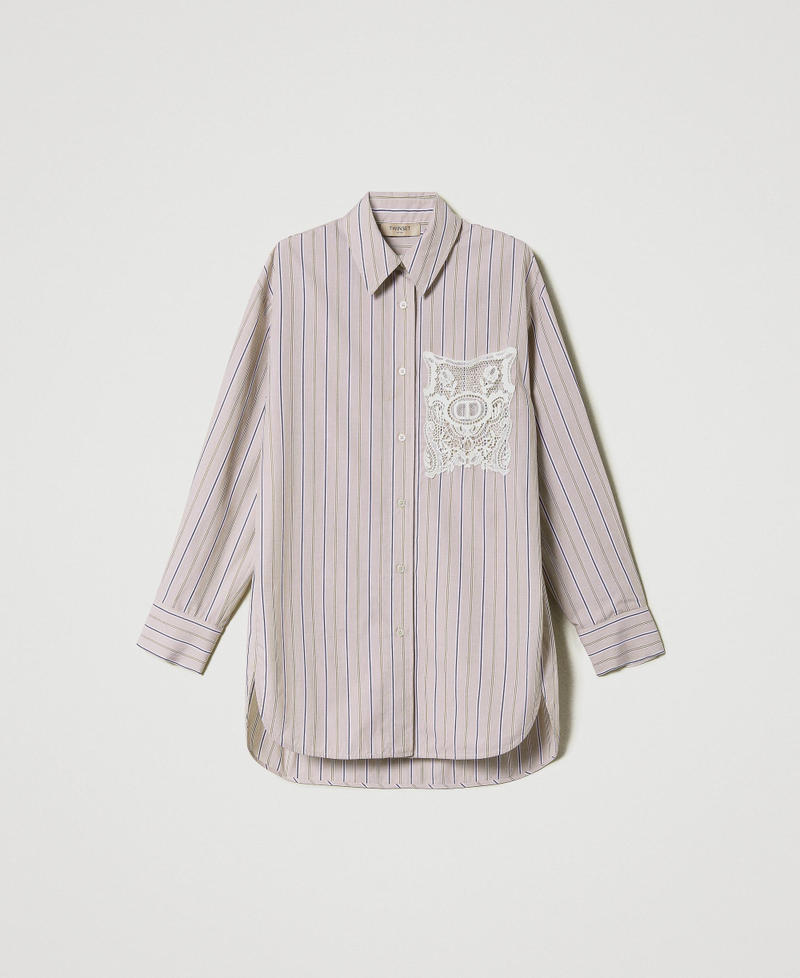 Striped poplin shirt with embroidery Light Blue / “Snow” White Stripes Woman 231TP2150-0S
