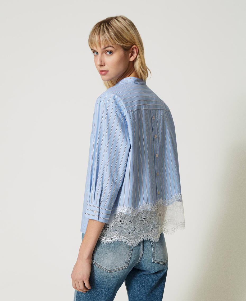 Camicia in popeline a righe con pizzo Rigato Azzurro / Bianco "Neve" Donna 231TP2151_10394_03