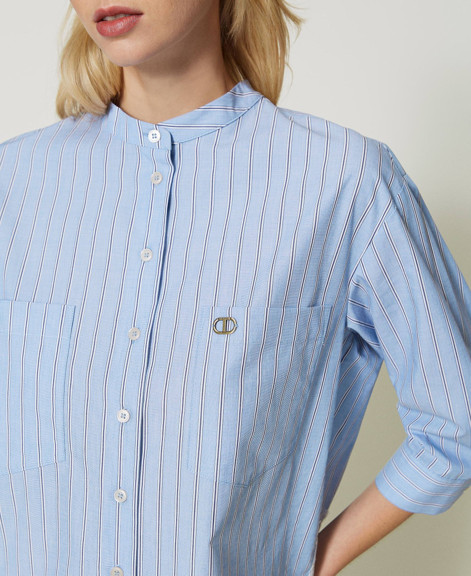 Рубашка из поплина в полоску с кружевом Полосатый Голубой / Белый "Снег" женщина 231TP2151-04