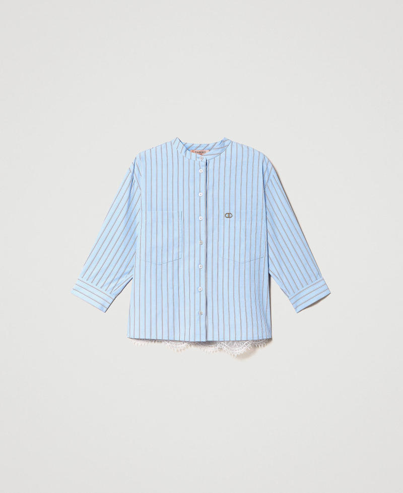 Striped poplin shirt with lace Light Blue / “Snow” White Stripes Woman 231TP2151-0S