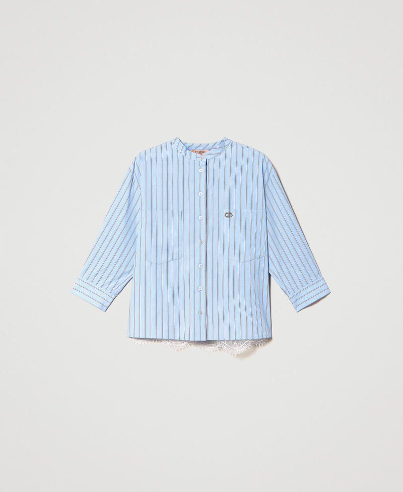 Camicia in popeline a righe con pizzo Rigato Azzurro / Bianco "Neve" Donna 231TP2151_10394_0S