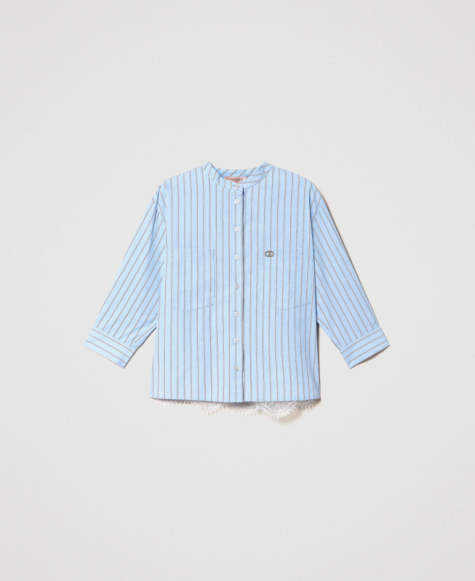 Striped poplin shirt with lace