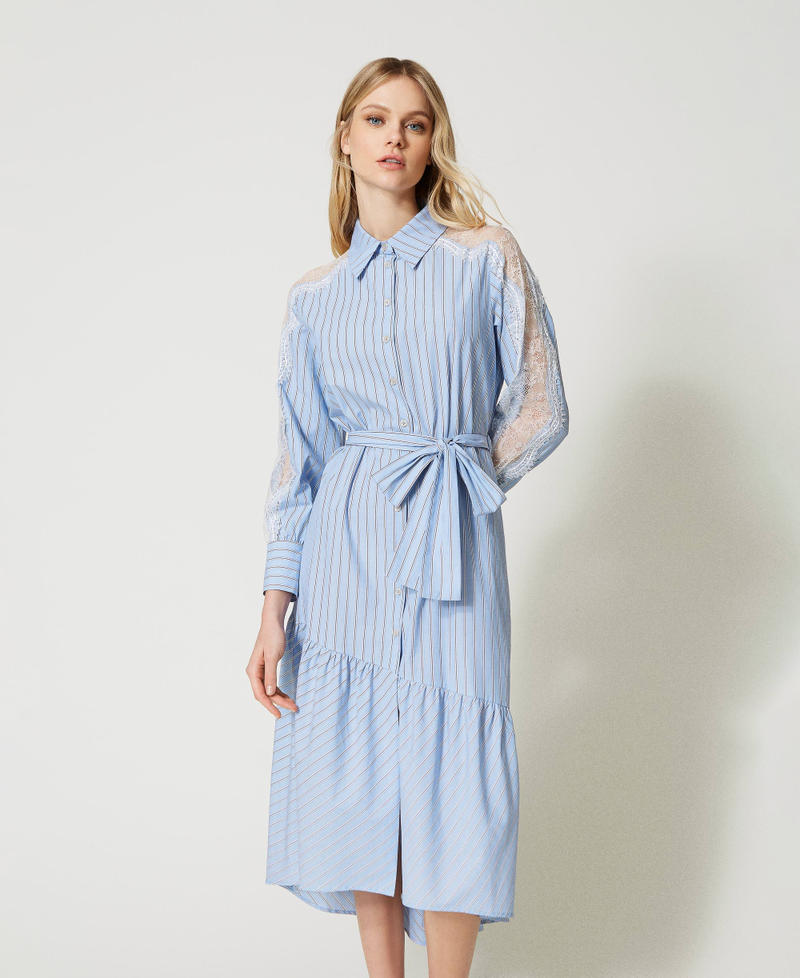 Poplin shirt dress with lace Light Blue / “Snow” White Stripes Woman 231TP2153-01