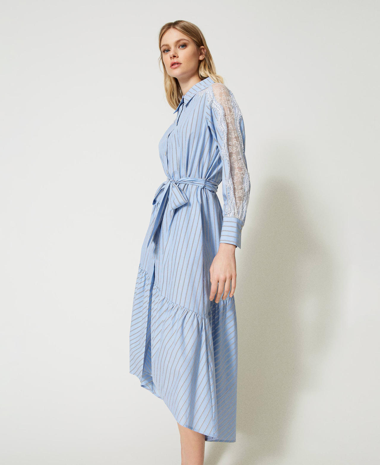 Vestido camisero de popelina con encaje