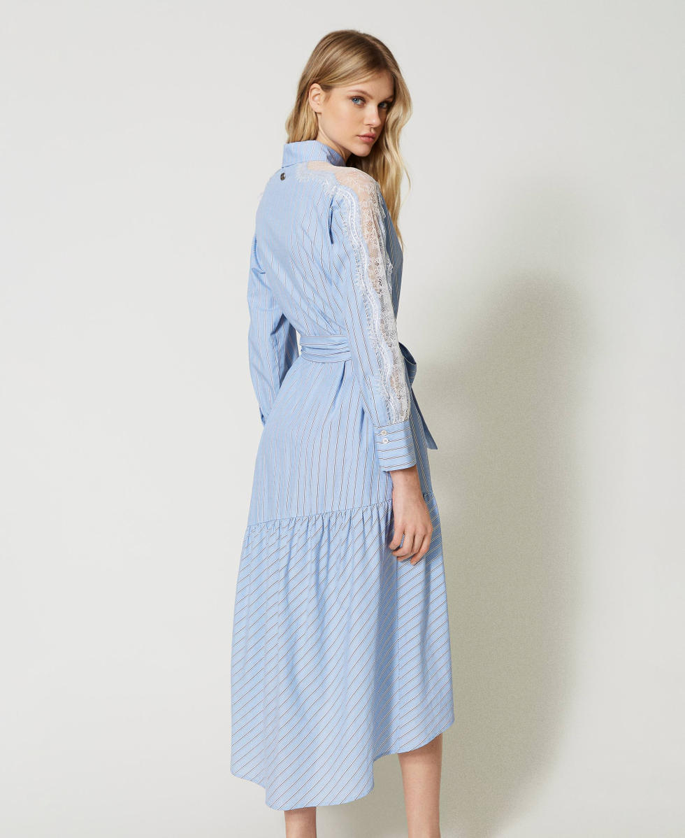 Hemdblusenkleid aus Popeline mit Spitze