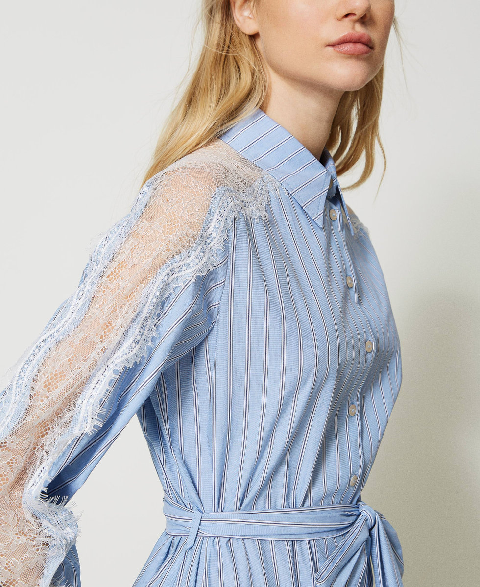Abito chemisier in popeline con pizzo Donna Azzurro TWINSET Milano