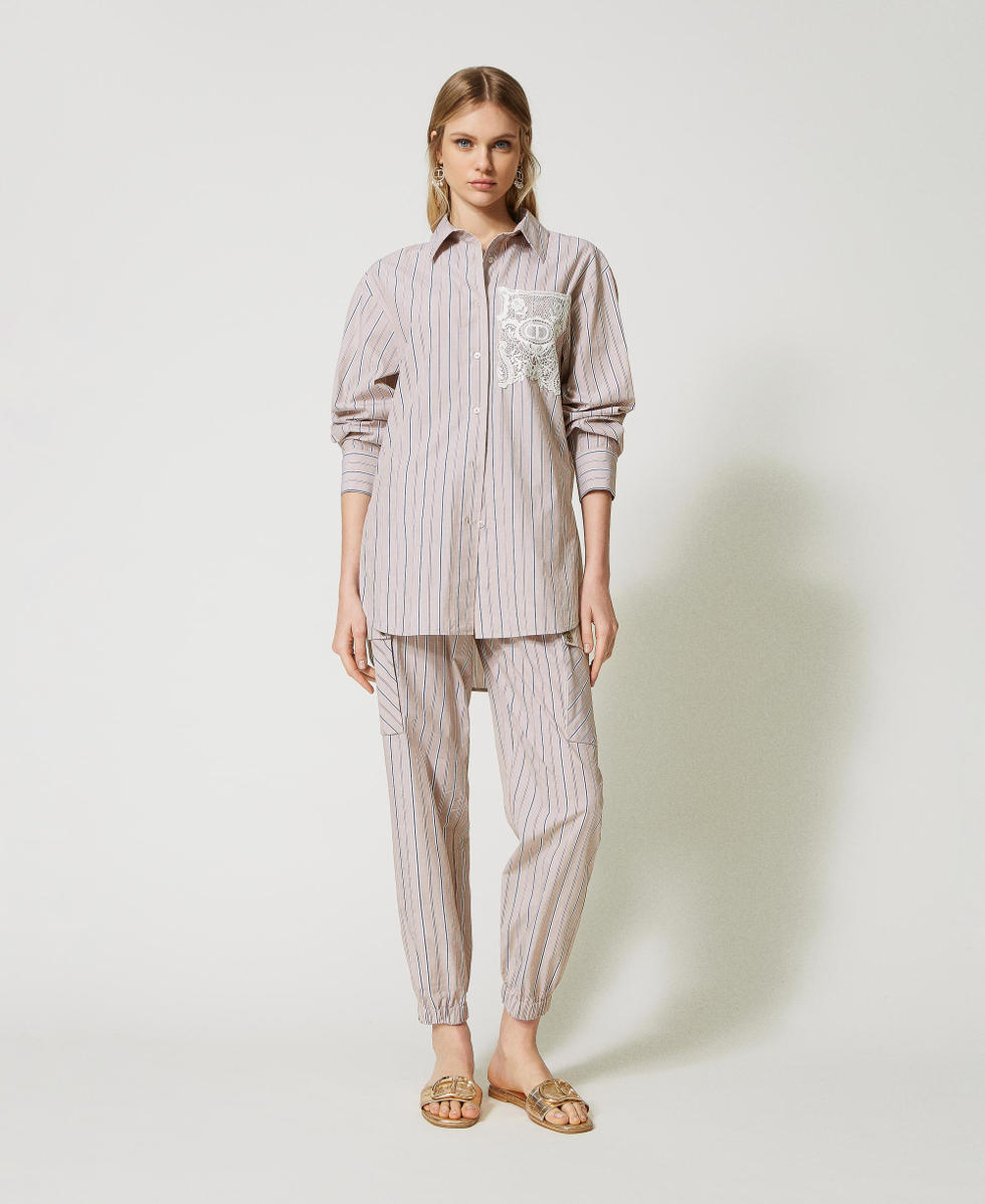 Pantalon cargo en popeline ray&eacute;e Ray&eacute; Brown Sugar/Blanc &laquo;&nbsp;Neige&nbsp;&raquo; Femme 231TP2156_10395_02