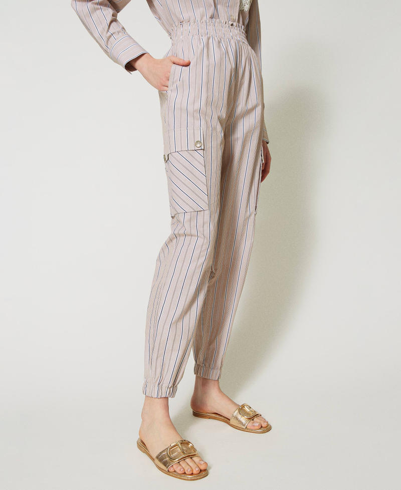 Striped poplin cargo trousers Brown Sugar / “Snow” White Stripes Woman 231TP2156-03