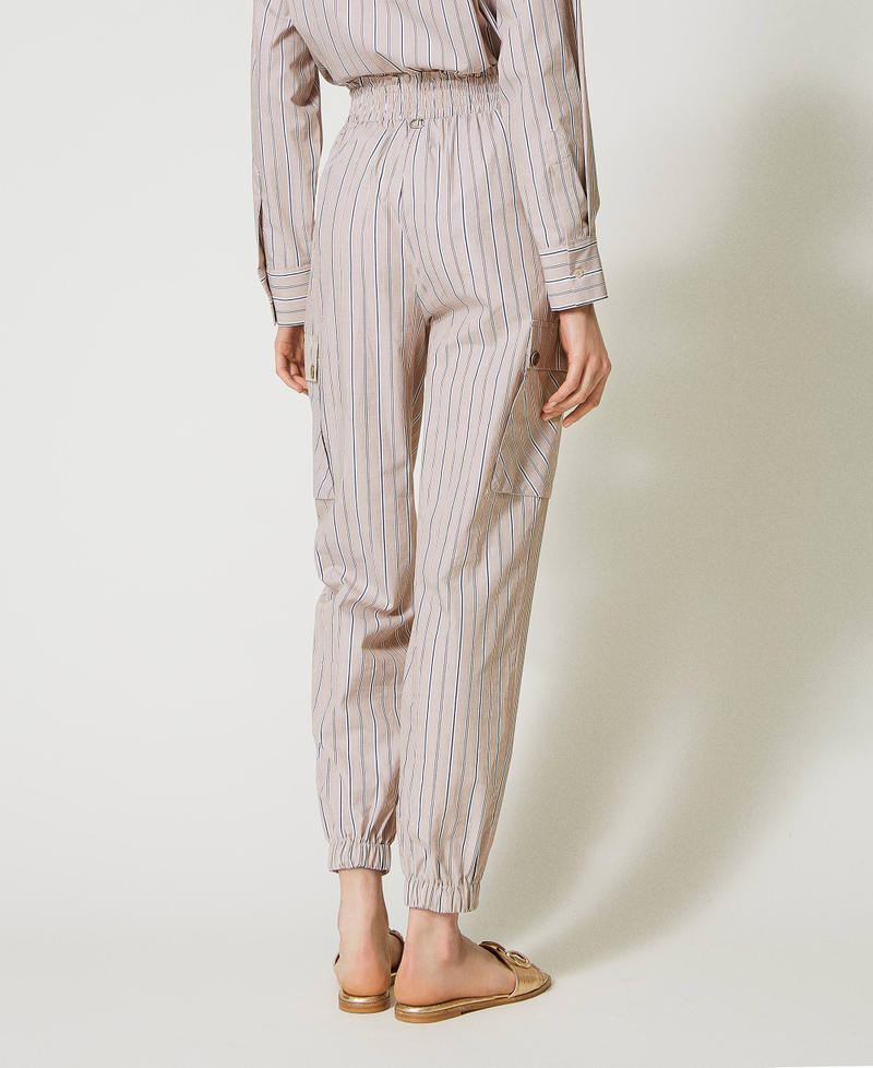 Striped poplin cargo trousers Brown Sugar / “Snow” White Stripes Woman 231TP2156-04