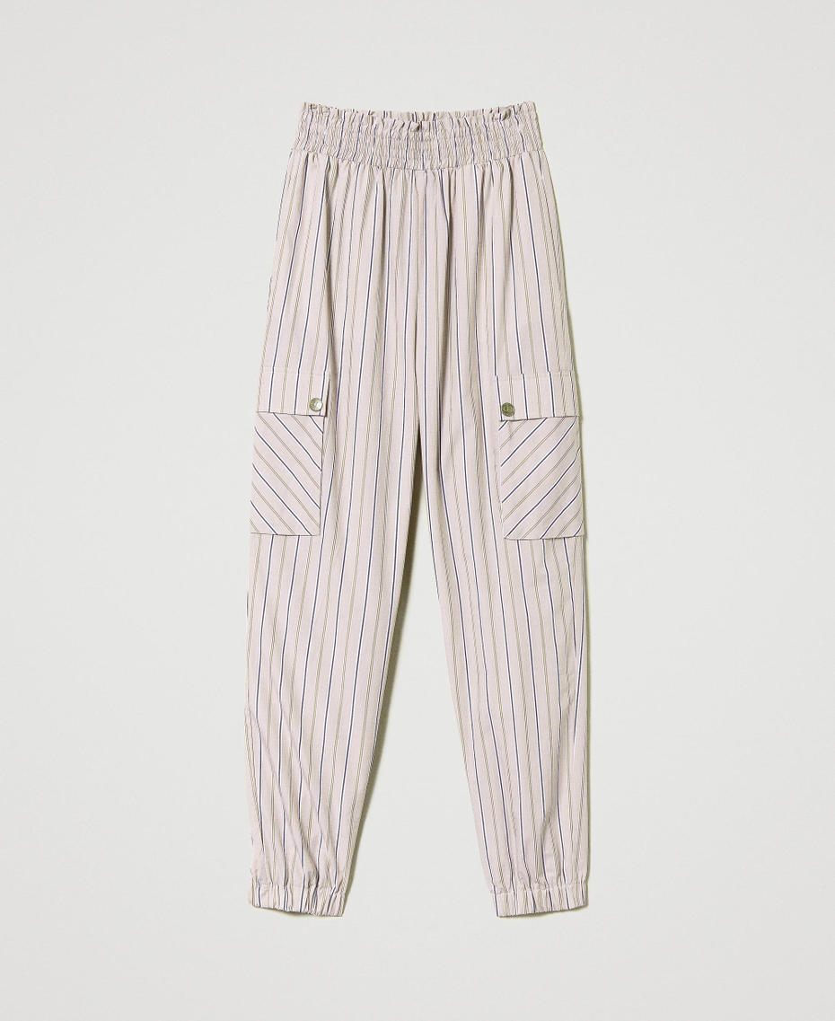 Striped poplin cargo trousers Brown Sugar / “Snow” White Stripes Woman 231TP2156-0S