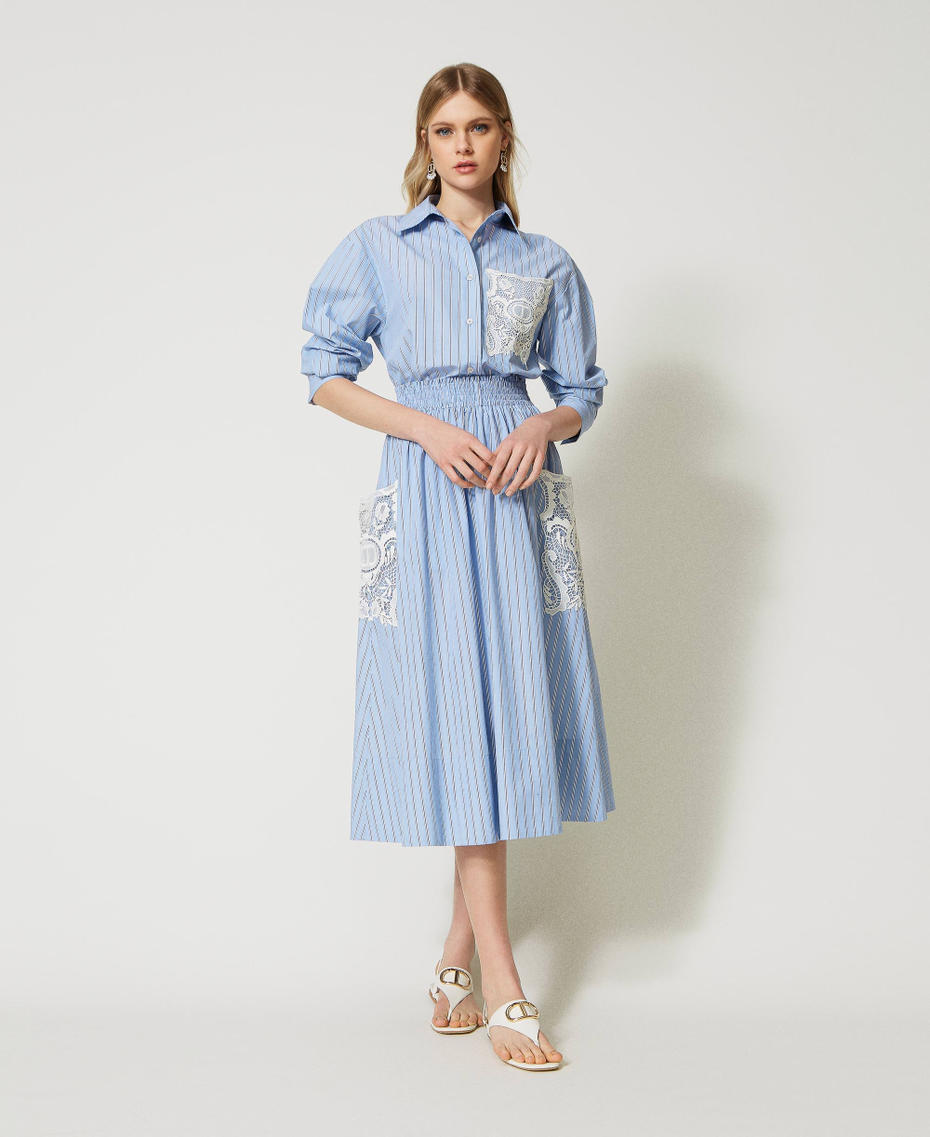 Striped poplin skirt with embroidery Light Blue / “Snow” White Stripes Woman 231TP2157-01