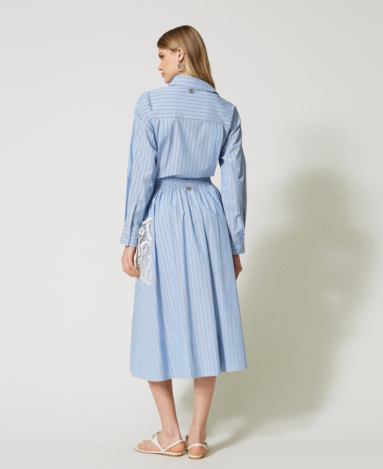 Striped poplin skirt with embroidery Light Blue / “Snow” White Stripes Woman 231TP2157-03