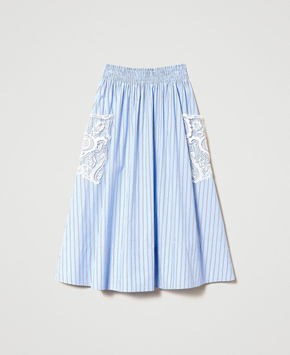 Striped poplin skirt with embroidery Light Blue / “Snow” White Stripes Woman 231TP2157-0S