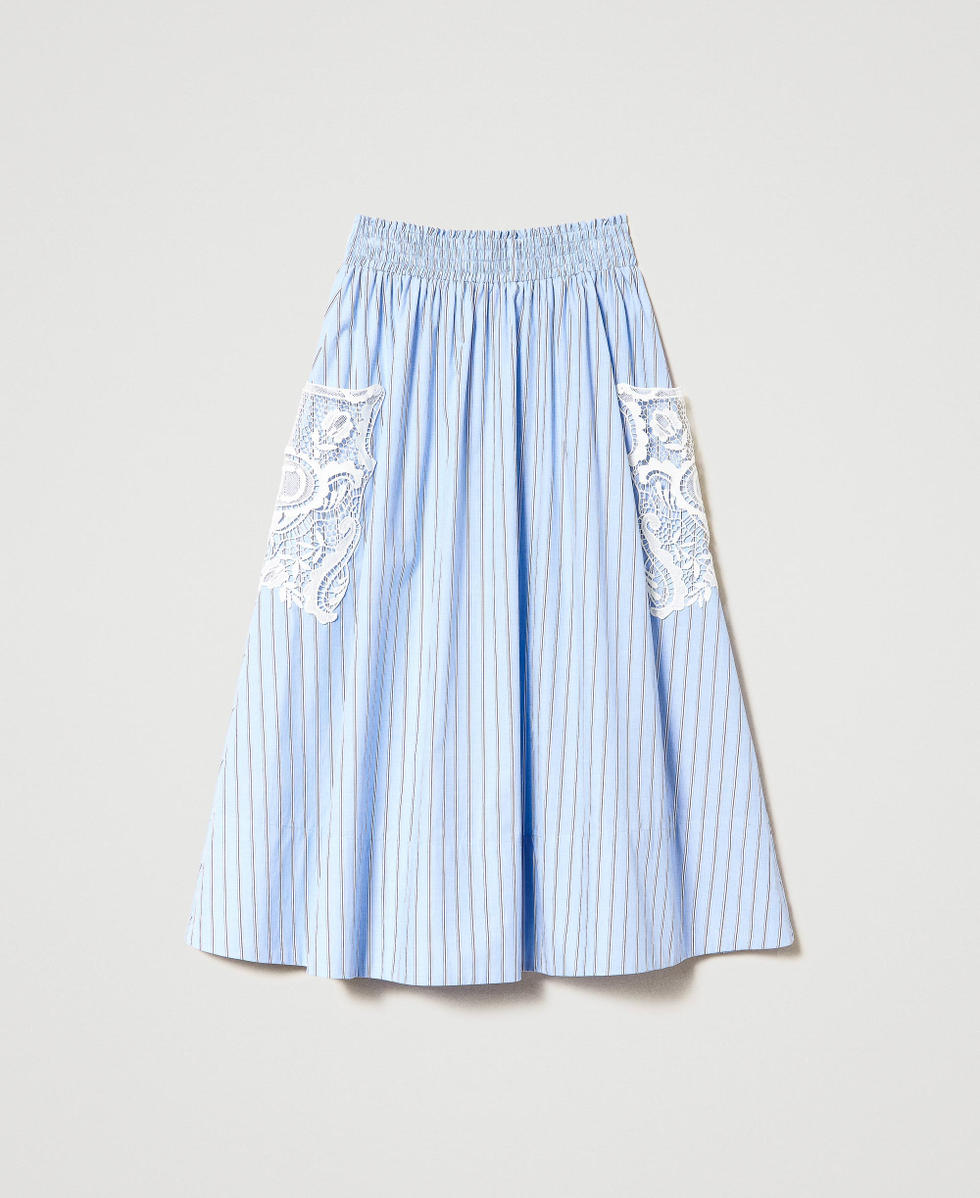 Striped poplin skirt with embroidery Woman Light blue TWINSET Milano
