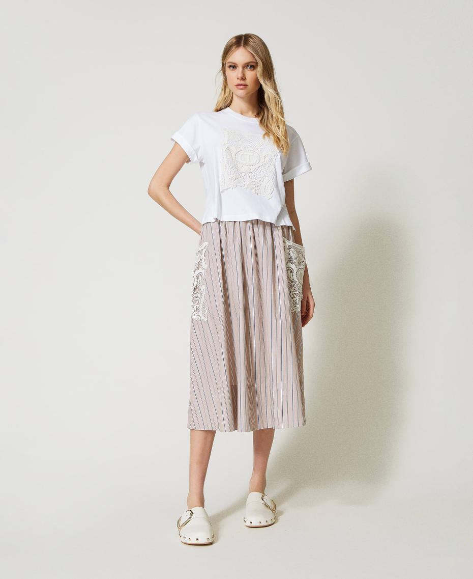 Striped poplin skirt with embroidery Light Blue / “Snow” White Stripes Woman 231TP2157-01