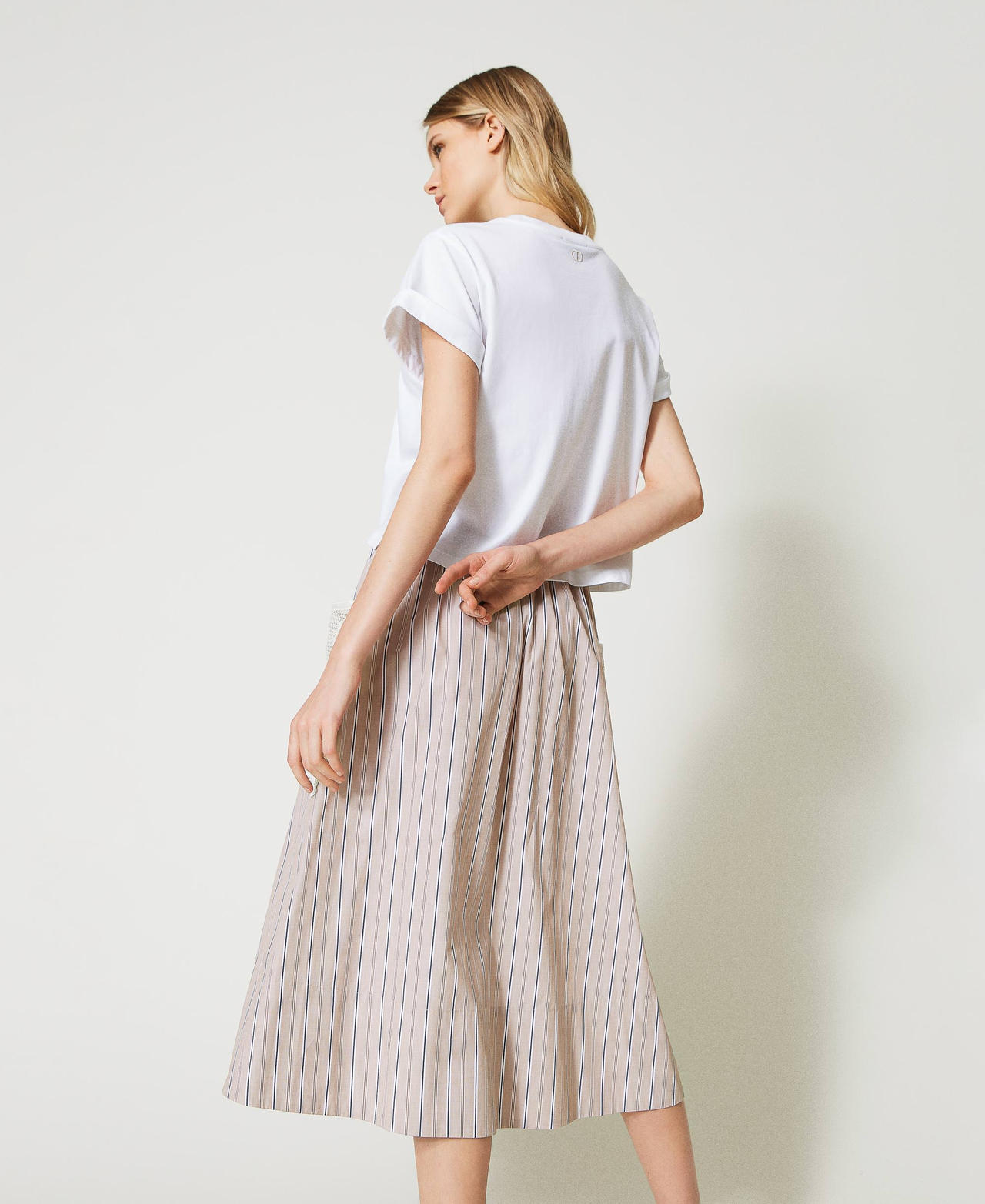 Striped poplin skirt with embroidery Light Blue / “Snow” White Stripes Woman 231TP2157-03