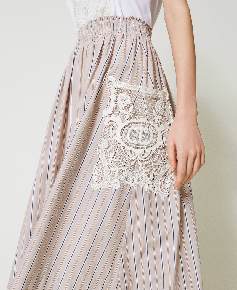 Юбка из поплина в полоску с вышивкой Полосатый Коричневый Сахар / Белый "Снег" женщина 231TP2157_10395_04