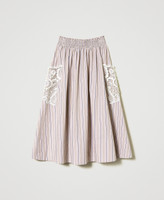 ミニスカート TWINSET FW23 Embroidery skirt (232TP3661S17912 00107) Poplin trouser-skirt with lace Woman, Green | TWINSET Milano