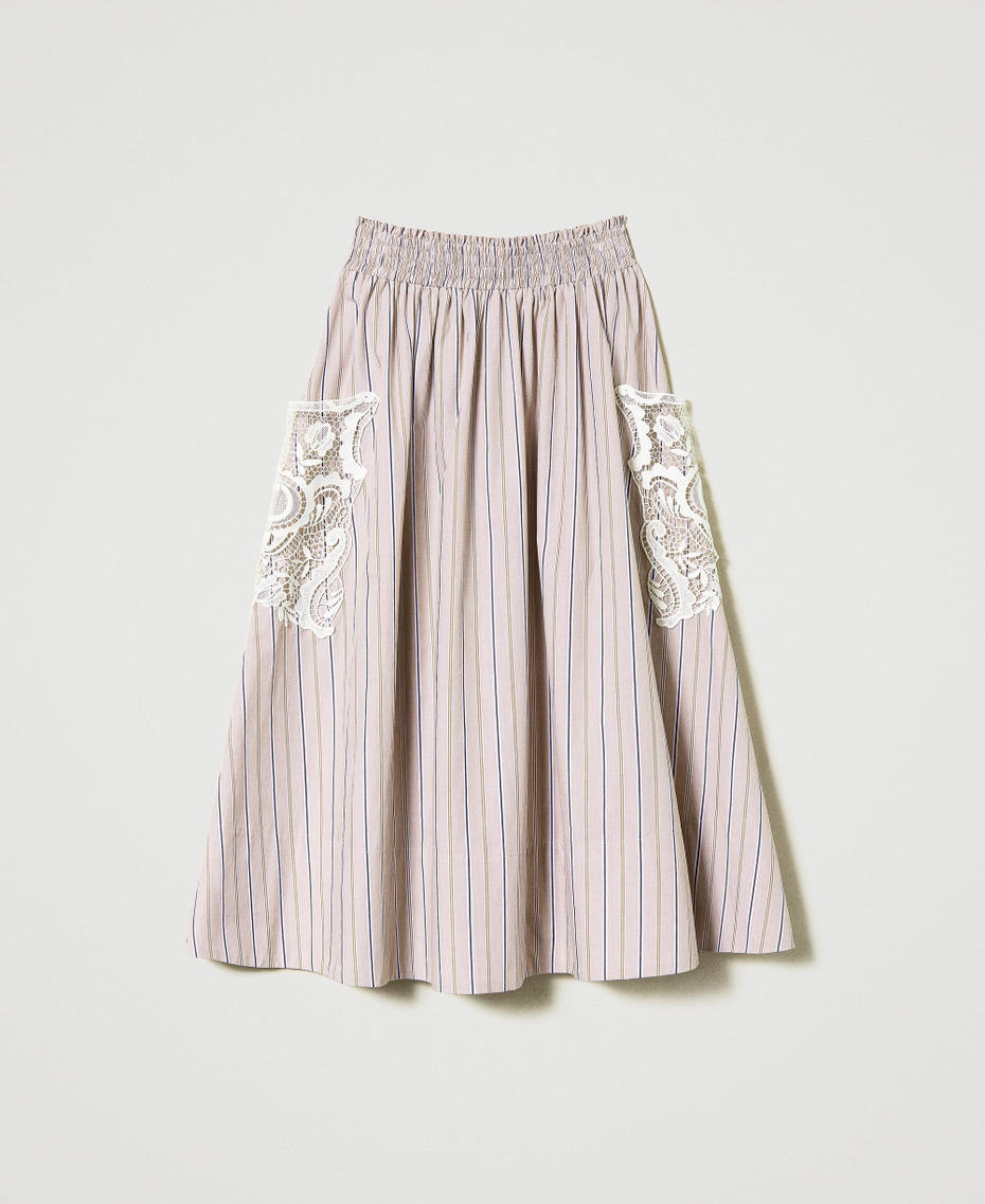 Юбка из поплина в полоску с вышивкой Полосатый Коричневый Сахар / Белый "Снег" женщина 231TP2157_10395_S0