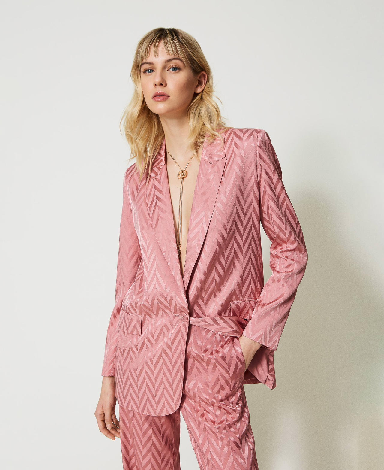 Chevron jacquard blazer Woman, Pink | TWINSET Milano