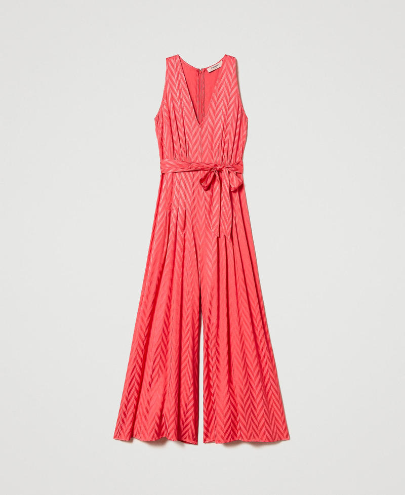 Длинное жаккардовое платье-комбинезон с шевронным узором Розовый Азалия женщина 231TP2162-0S