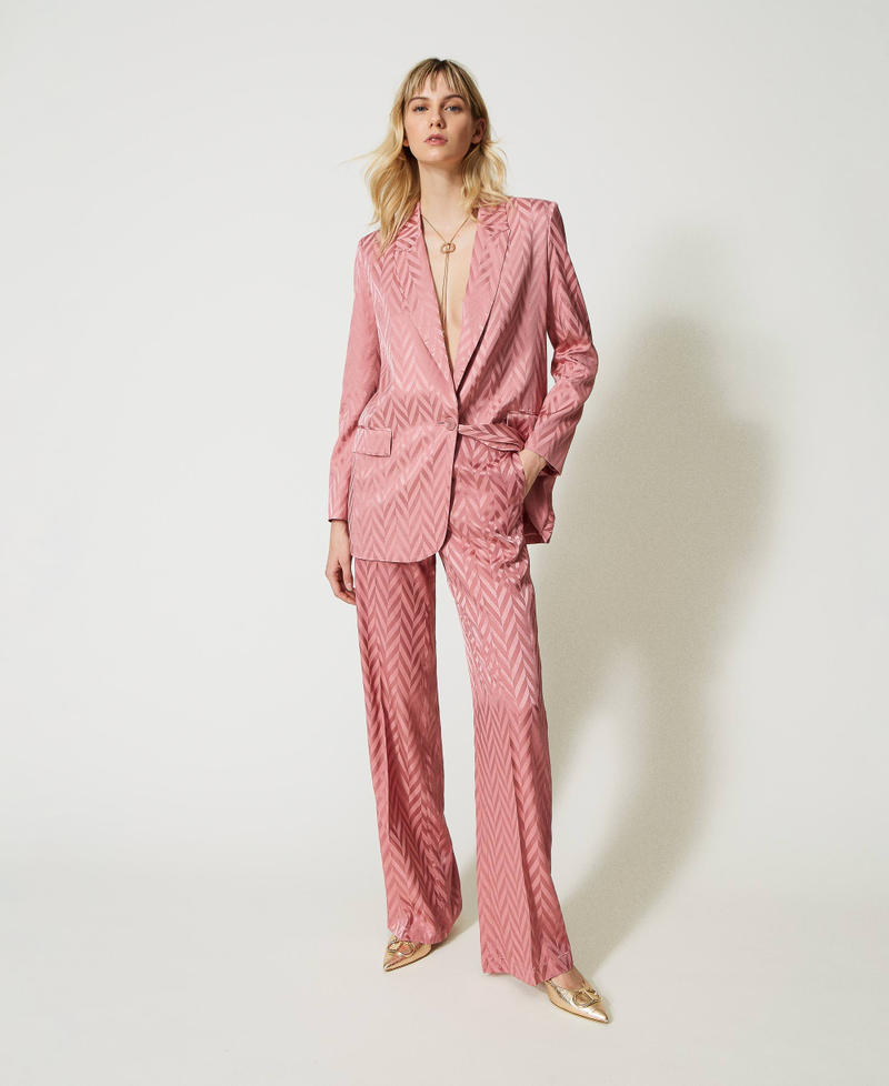 Jacquard trousers with chevron pattern Dark Rose Woman 231TP2166_00765_01