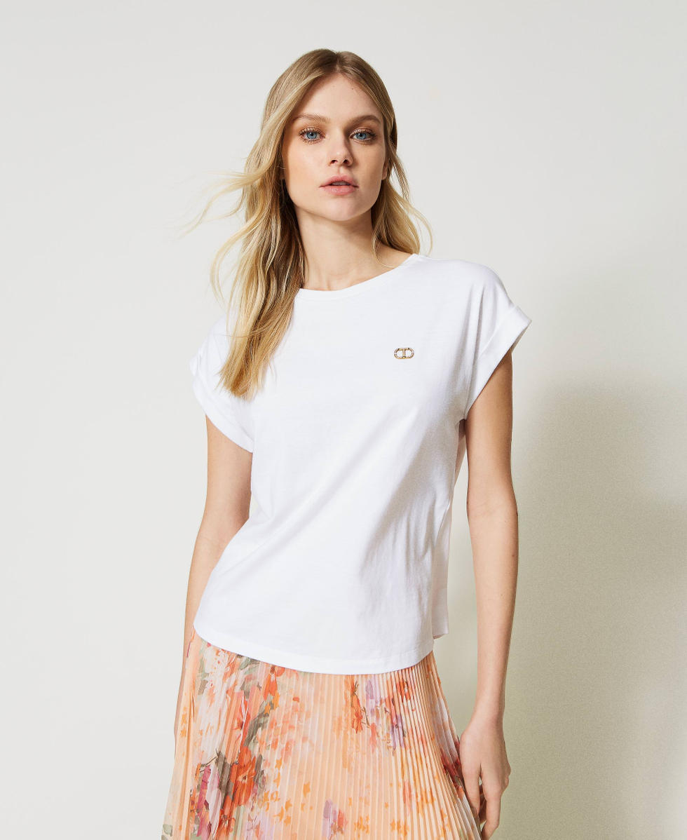 T shirt with rhinestone Oval T Woman White TWINSET Milano