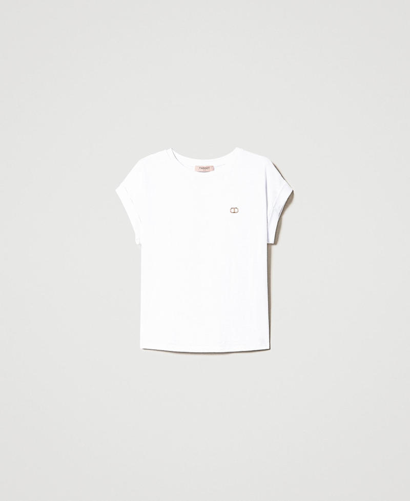 T-Shirt mit Oval T-Logo-Print und Strass Schwarz Frau 231TP2170-0S