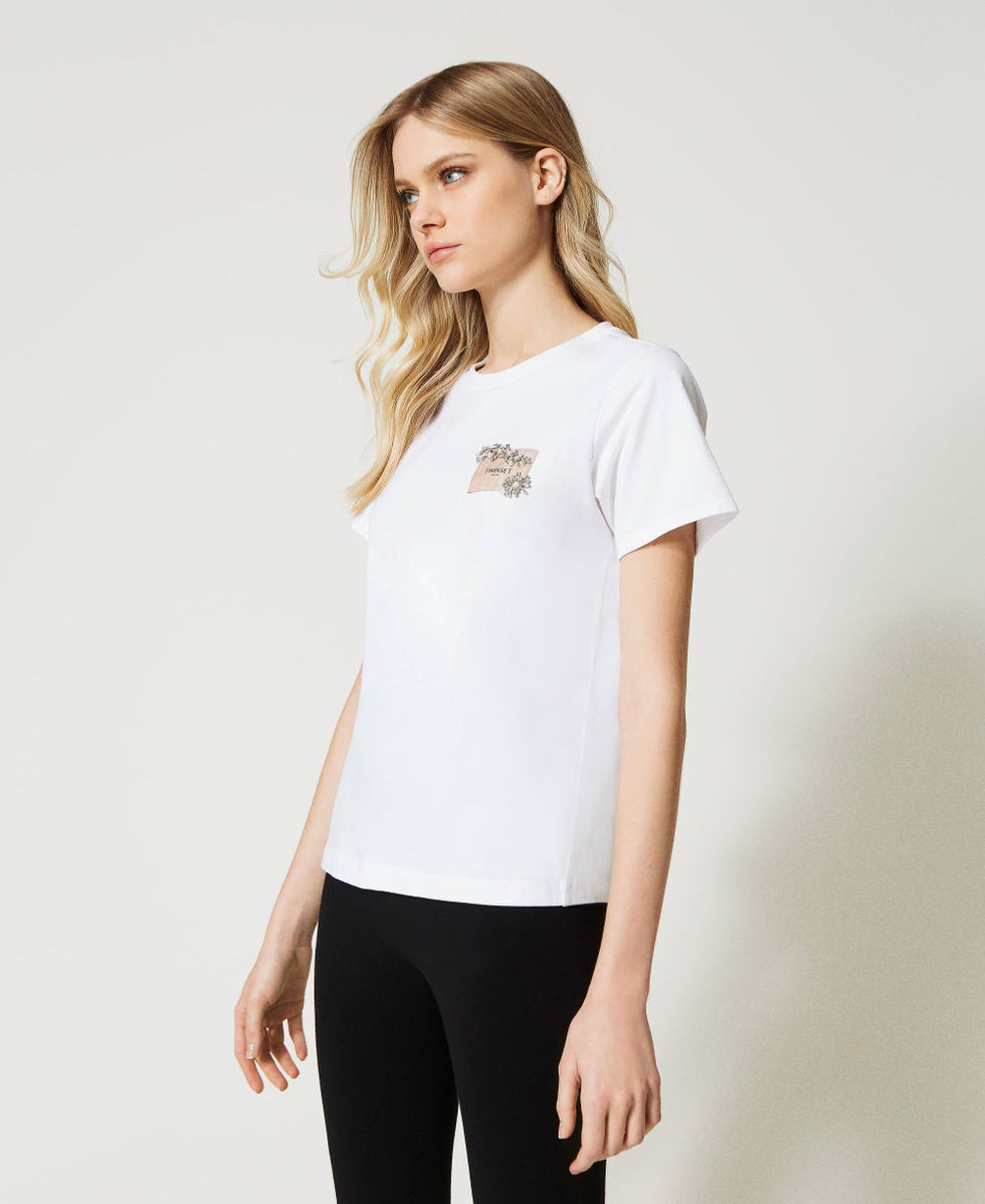 T shirt avec logo et broderie r alis e la main Femme Blanc