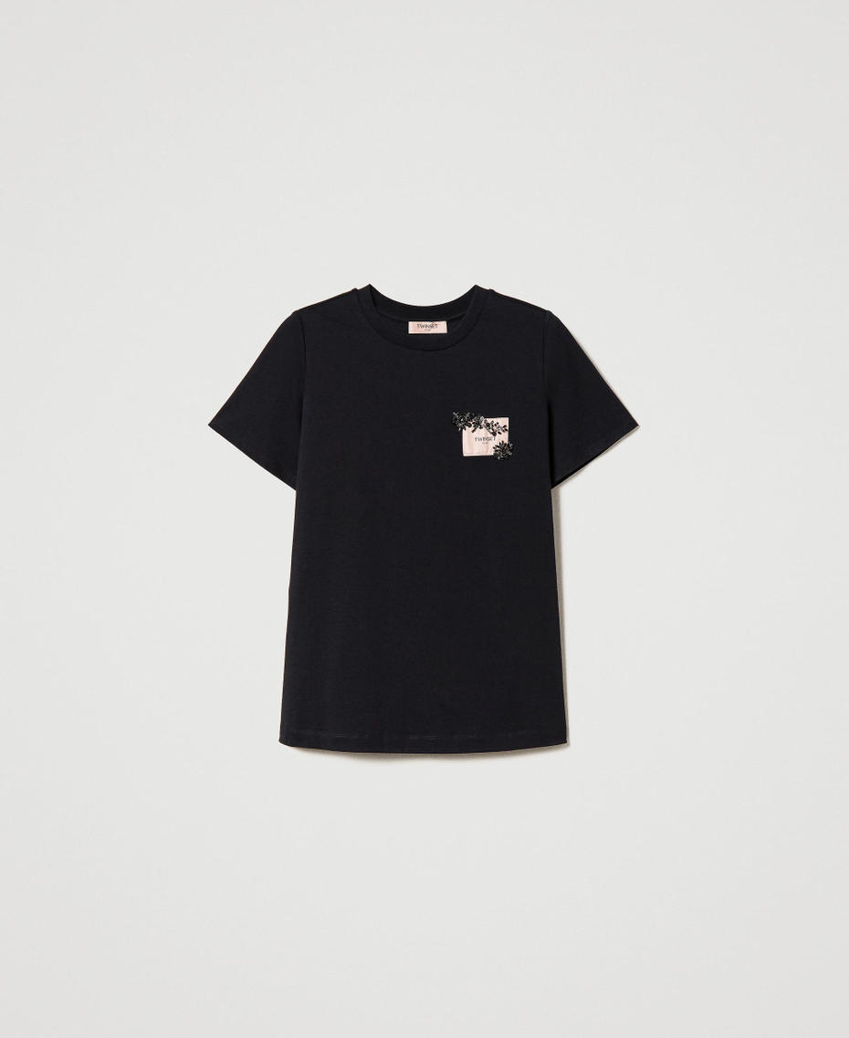 T-shirt con logo e ricamo a mano