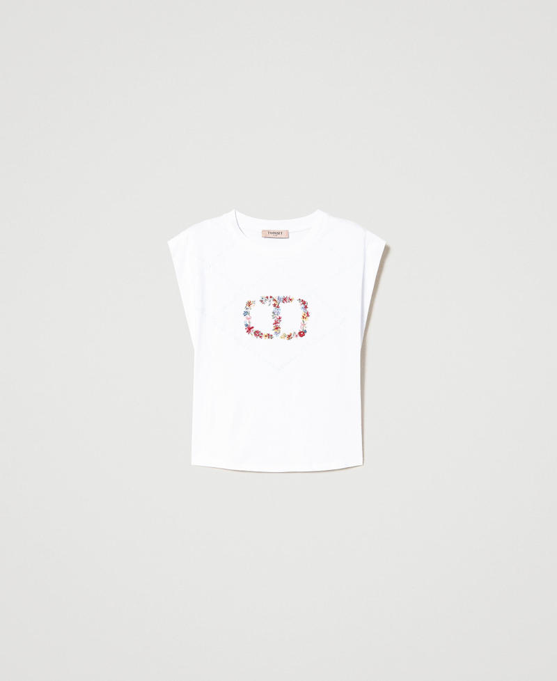 T-shirt with floral Oval T logo White Woman 231TP217B-0S
