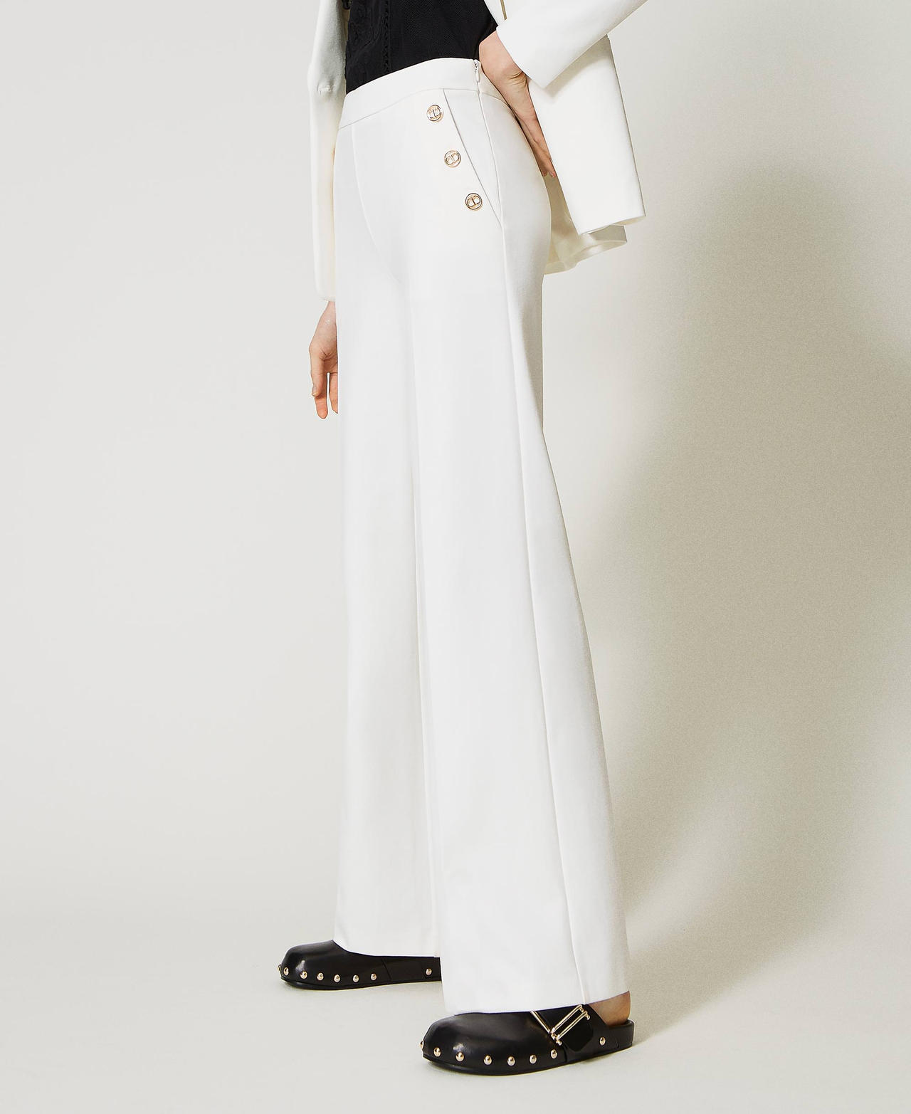 Wide leg trousers with Oval T buttons White Snow Woman 231TP2182_00282_02
