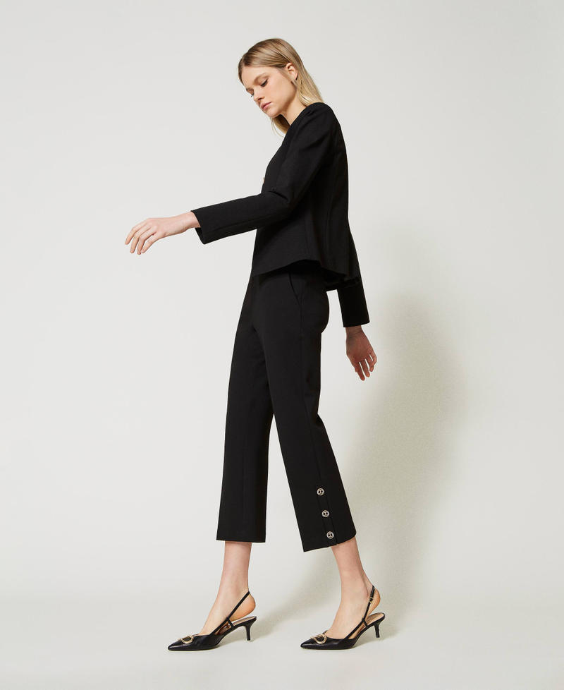 Cropped trousers with Oval T buttons Black Woman 231TP2183-02