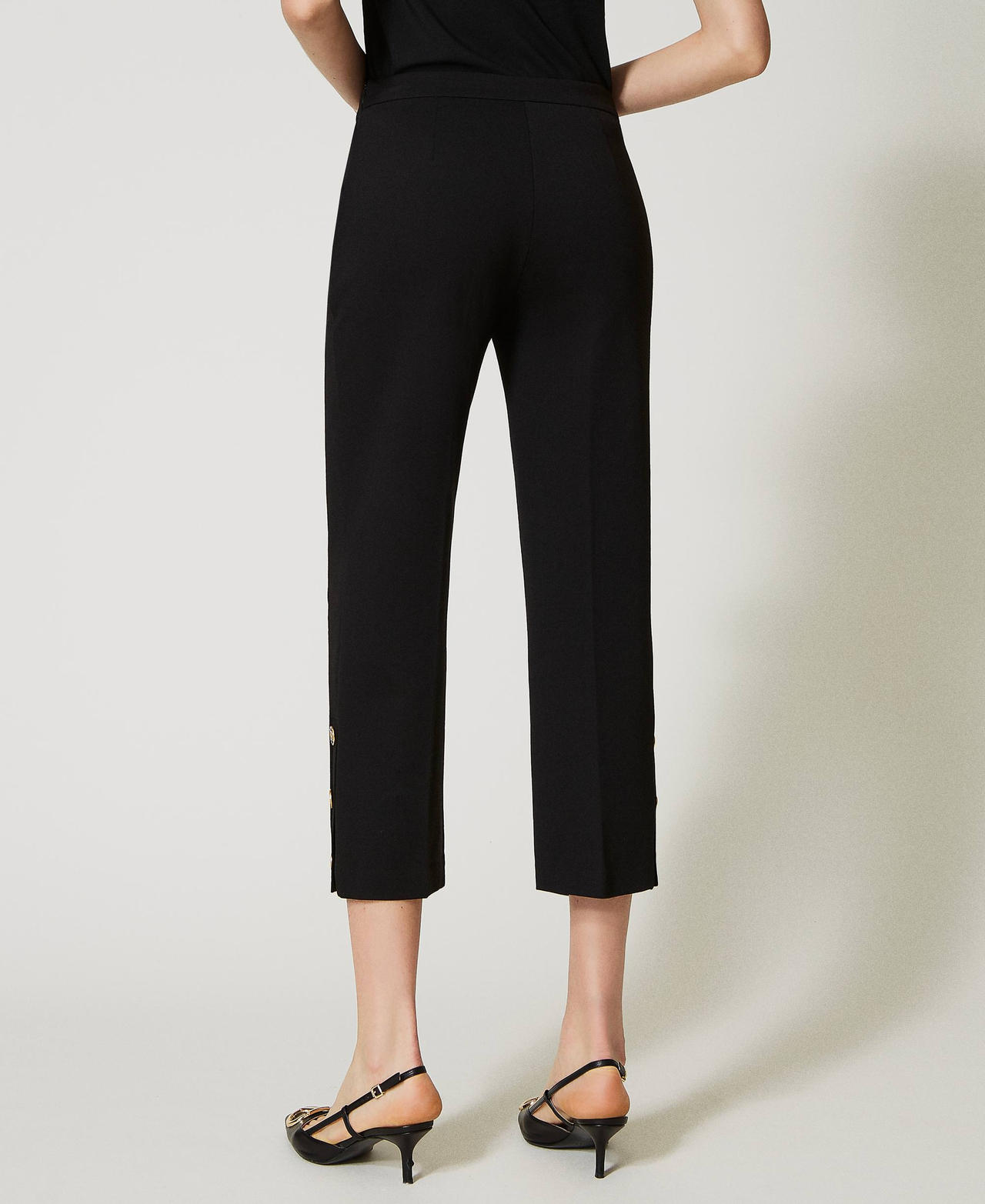 Cropped trousers with Oval T buttons Black Woman 231TP2183-03