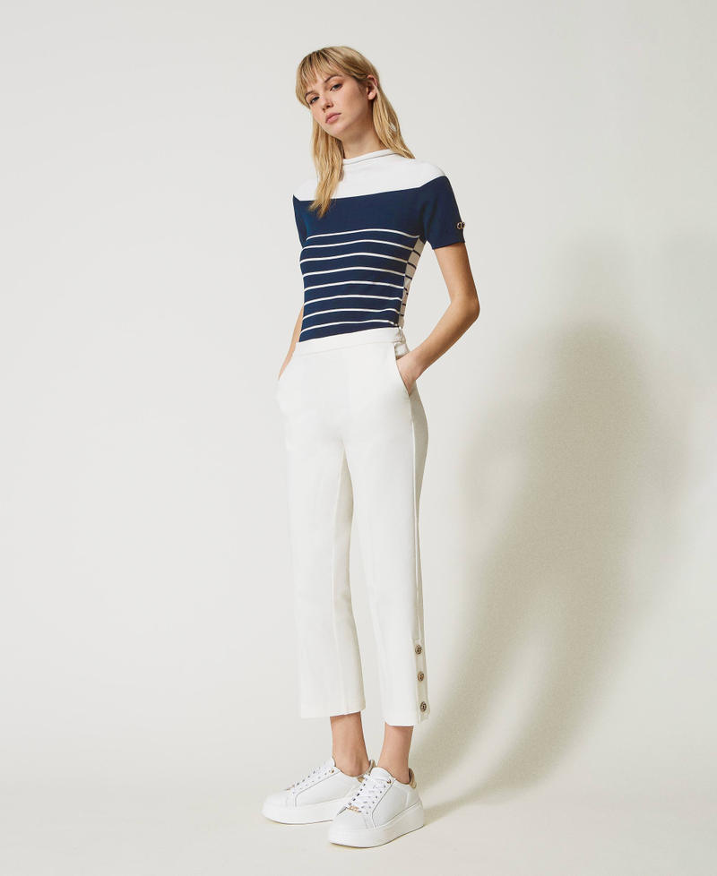 Cropped trousers with Oval T buttons White Snow Woman 231TP2183_00282_03