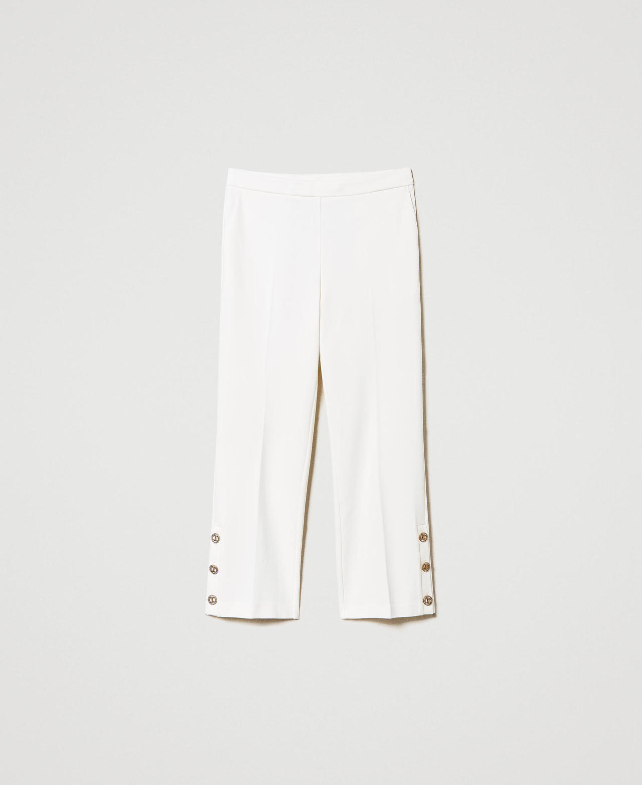 Cropped trousers with Oval T buttons White Snow Woman 231TP2183_00282_0S