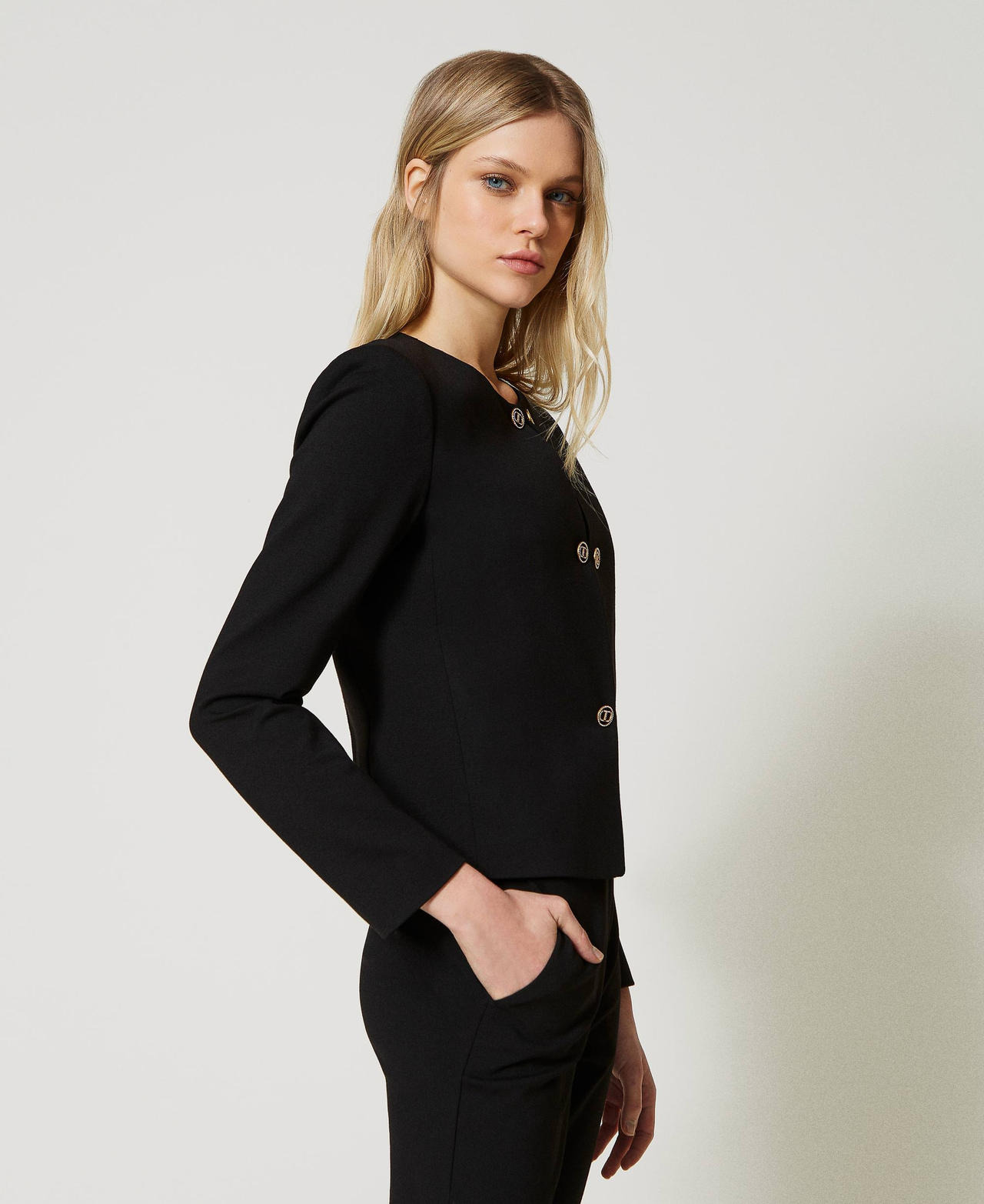 Short blazer with Oval T button Black Woman 231TP2185-02