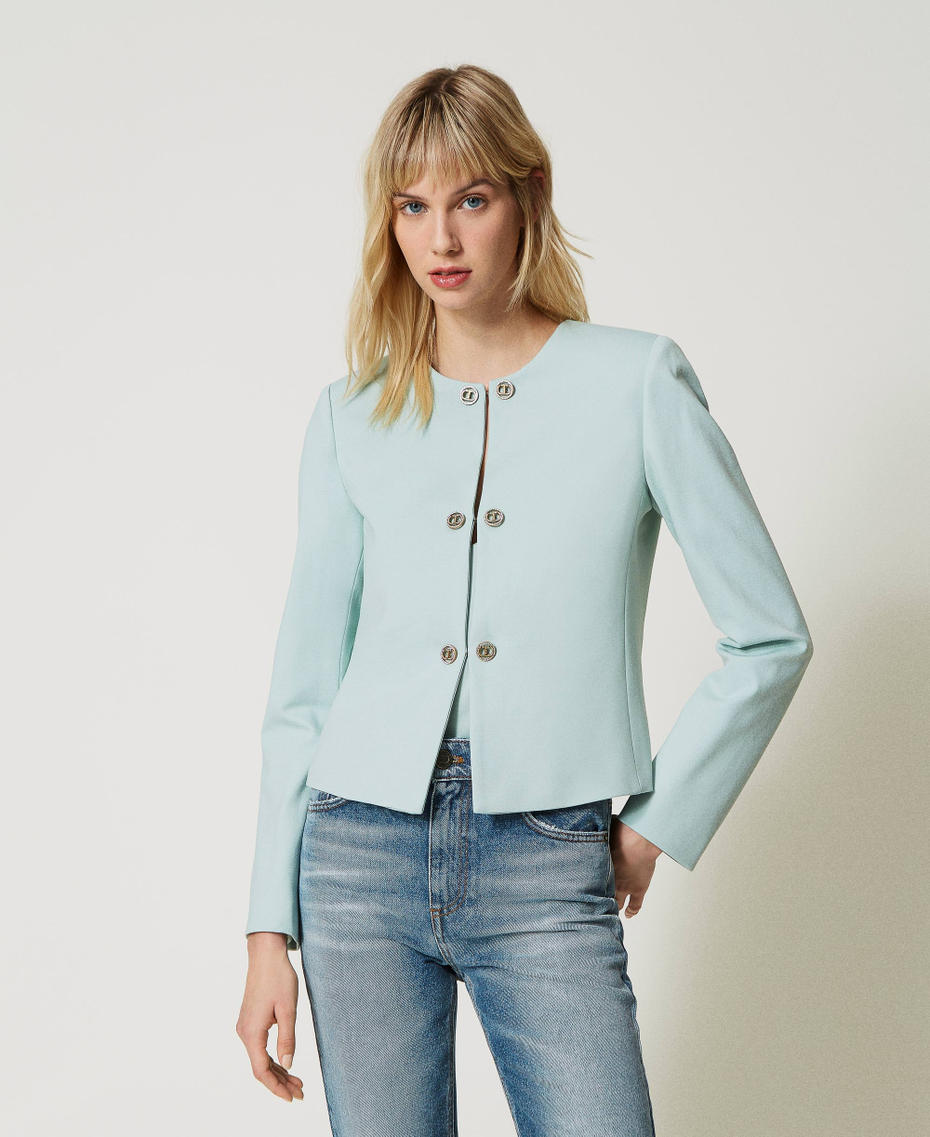 Short blazer with Oval T button Agave Green Woman 231TP2185_00625_01