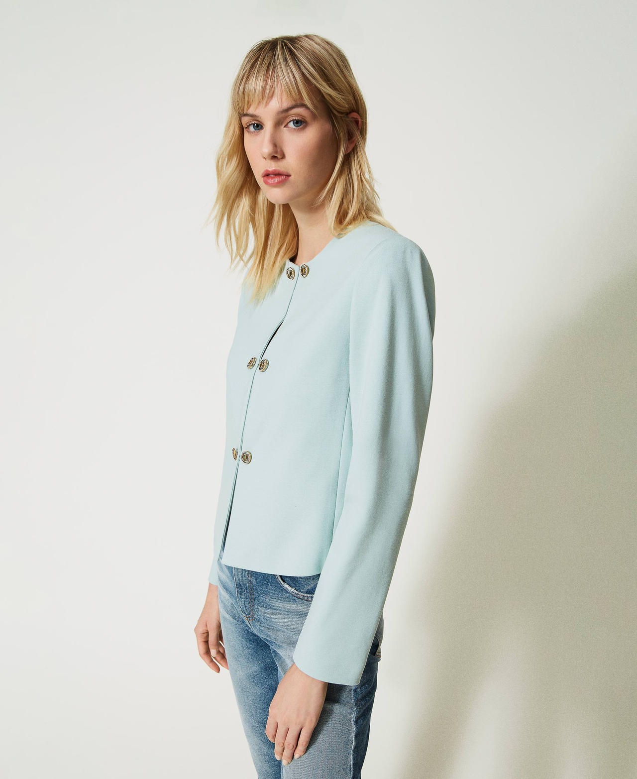 Short blazer with Oval T button Agave Green Woman 231TP2185_00625_02